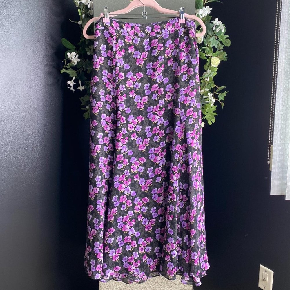 Dainty Purple & Pink Floral Whimsygoth Fairy Midi Skirt